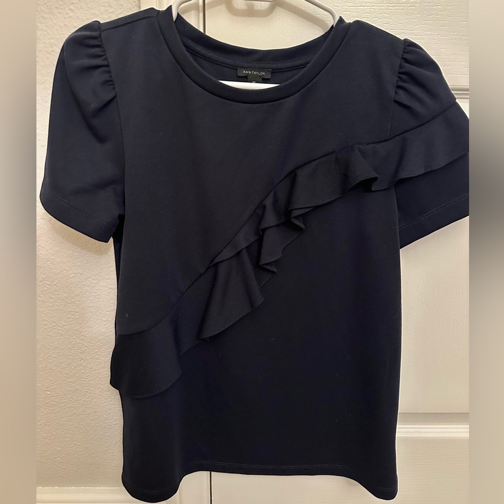 Ann Taylor Navy Blue Short Sleeve Blouse